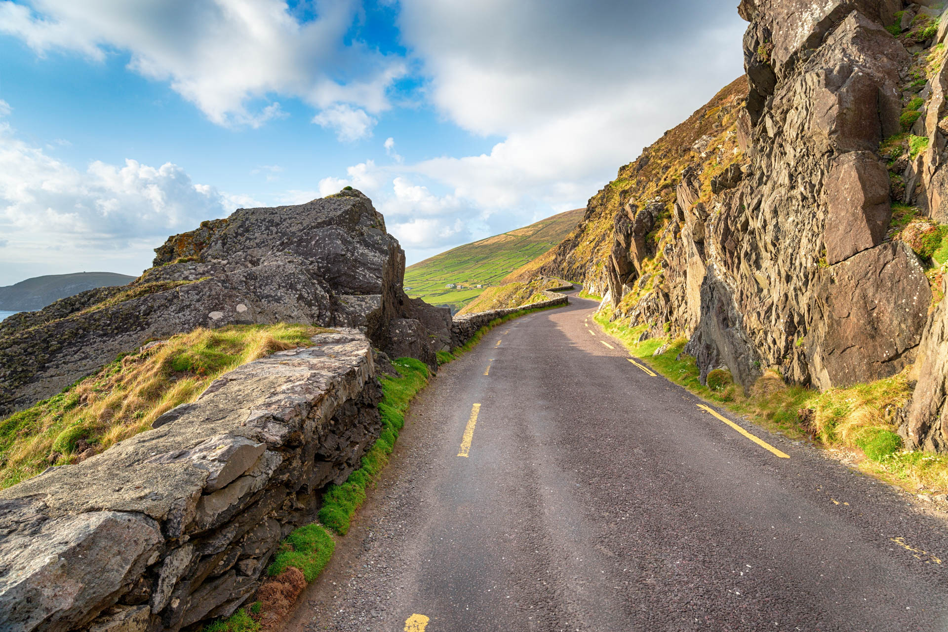 The dramatic Slea Head Drive coastal road on the Wild Atlantic Way tourist route on the Dingle Penisula in County Kerry on the west coast of Ireland